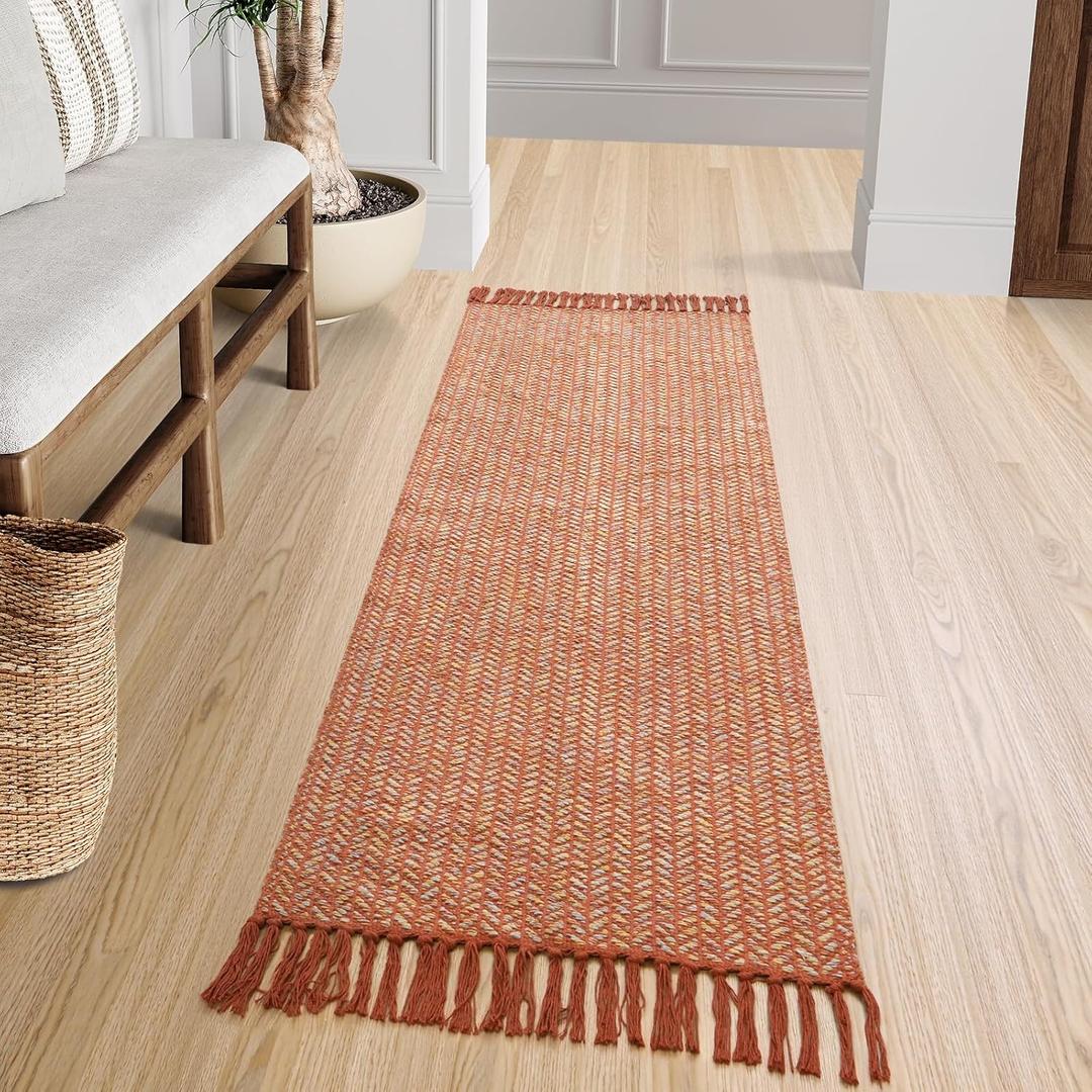 Lahome Boho Bathroom Runner, 2x6 Fall Rug Runners for Hallways Lightweight Laundry Room Rugs Washable Runner Rug with Tassels, Farmhouse Carpet Non Shedding Throw Rugs for Entryway Bedroom (Rust/Multi)