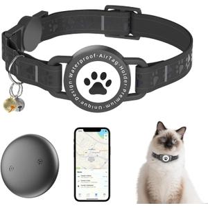 GPS Tracker for Cats, Waterproof GPS Cat Trackers Cats Collar with Bells, No Subscription, GPS Cat Collar, Adapt with Apple Find My (iOS Only) Finder Tag for Items Vehicles, Pets, Kids (Black)