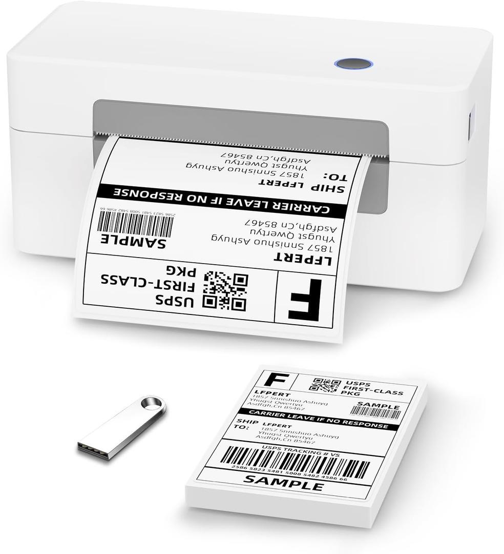 Thermal Label Printer, 4x6 Shipping Label Printer for Small Business & Shipping Package Compatible with Android & iOS, Used for Amazon, Ebay, Shopify, USPS - White Gray (USB Only)