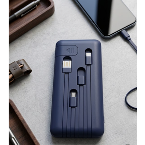 10000mAh Li-Polymer 12W Fast Charging Power Bank with 2.4A Inbuilt 4 in 1 USB,Micro USB, Type-C & Lightning Cables, with Mobile Holder, Universal Compatibility, Blue