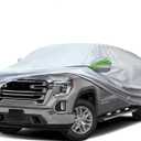 6-Layers Heavy Outdoor Pickup Full Car Cover Hard Shell Zipper Design Waterproof All Weather Weatherproof UV Sun Protection Snow Dust Storm Resistant with Straps (Fit for UP to 213"-237") (Pickup-L ( Fit for Pickup 213"- 237" ), Green reflective strip)