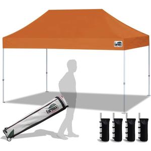 Eurmax USA 10x15ft Pop Up Canopy, Commercial Instant Tent for Outdoor Events, Patented No-Tip Rolling Storage Bag with 4 Sandbags,UV & Water Resistant,Heavy Duty Portable Shelter Gazebo,Pumpkin Orange