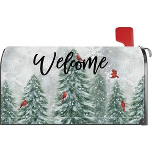 Welcome Winter Tree Mailbox Cover Magnetic Standard Size 21x18 Inch Winter Christmas Decorative Post Letter Box Wrap Decor Garden Yard Decoration