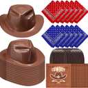 Geetery 36 Pcs Cowboy Hat Western Bandana Treat Bags Set Plastic Cowboy/Cowgirl Themed Party Hats Western Costume Accessories (Brown, Blue, Red)