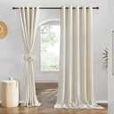 NICETOWN Flax Natural Linen Curtains for Room Divider, Grommet Top Thick Flax Semi Sheer Vertical Drapes Privacy Assured with Light Filtering for Sliding Glass Door, W68 x L84, 2 Pieces