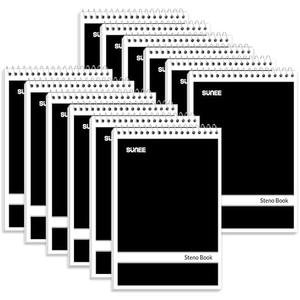 SUNEE 12 Pack Steno Pads 6x9, Gregg Rule, 60 Sheets, Spiral Notebook 6x9, White Paper, Take Notes with Top Spiral Notebook, for School, University, College, Work, Office, Black
