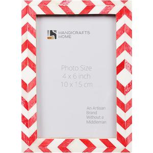 Handicrafts Home Red Picture Frame, Handmade Bone inlay 4x6 Frame for Living Room, Bedroom, Office, Desk, Shelf & Gallery Wall, Wall & Tabletop Display, Modern Farmhouse, Mosaic Chevron Collection