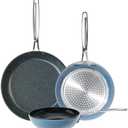 Nuwave 3-Piece 8”, 10”, 12” Forged Lightweight Frying Pan Set, G10 Healthy Duralon Blue Ceramic Ultra Non-Stick, Ergonomic Stay-Cool Handles, Induction-Ready & Works on All Cooktops