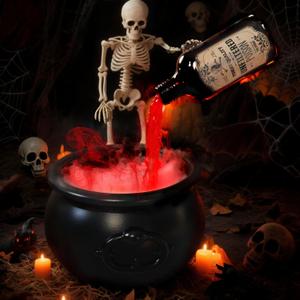 Halloween Decoration Set, Ultrasonic Mist Maker Fogger with Black Witch Cauldron DIY Magic Floating Bottles Halloween Skeleton Splash Guard, Spooky Hocus Pocus Party Decor for Home Garden Kitchen Yard
