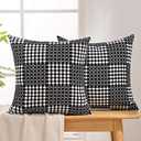 6 x JELLYMONI Pack of 2 Decorative Plaid Linen Throw Pillow Covers Farmhouse Christmas Pillowcovers Rustic Woven Textured Boho Pillowcase for Sofa Couch Bed (Black, 16x16in)