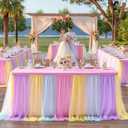 Wish Care Rainbow Tulle Tablecloth for 6 Foot Rectangle Tables Double Layer Tulle Tutu Desk Skirt Unicorn Ruffle Pastel Table Cloth Stretch Fitted Table Covers for Girls Birthday Baby Shower Party