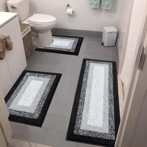 Bsmathom Microfiber Bathroom Rug, Non Slip Bath Rug for Bathroom, Absorbent Plush Shaggy Bath Mat Machine Washable, Black (18"x48")