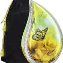 M MEILINXU Cremation Urns for Human Ashes Adult Female & Male, Urn for Ashes for Women & Man, Funeral Decorative Teardrop Urn, Yellow Butterfly and Flower, Large Tear Drop - Full Size