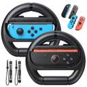 FASTSNAIL [Switch 1/2 Compatible] Steering Wheels for Nintendo Switch 2/1/OLED for Joy-Con 2, Racing Wheels for Mario Kart World/8 Deluxe Gaming, Universal Joypad Wheels 2 Pack (Black,Black)