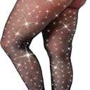 SUREPOCH Powerhouse Sturdy Radiant Rhinestone Fishnet Stockings, Plus Size Tights Club Outfits for Women (Medium-X-Large, Black)