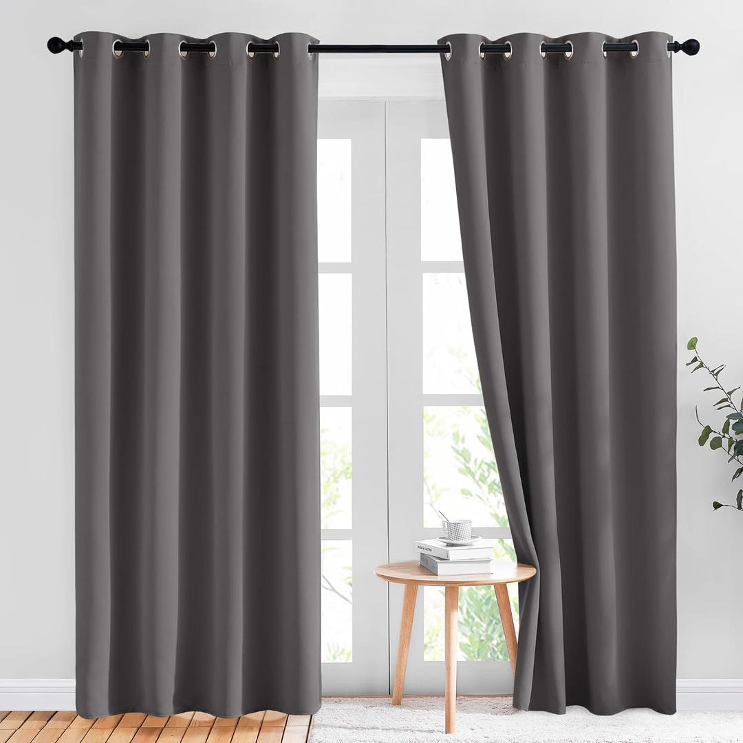 NICETOWN Gray Blackout Curtains for Bedroom 84 inches Long - Thermal Drapes Grommet Room Darkening Light Blocking Curtains Window Treatments for Living Room (2 Panels, W52 x L84, Grey) NICETOWN Gray Blackout Curtains for Bedroom 84 inches Long - Thermal Drapes Grommet Room Darkening Light Blocking Curtains Window Treatments for Living Room (2 Panels, W52 x L84, Grey)