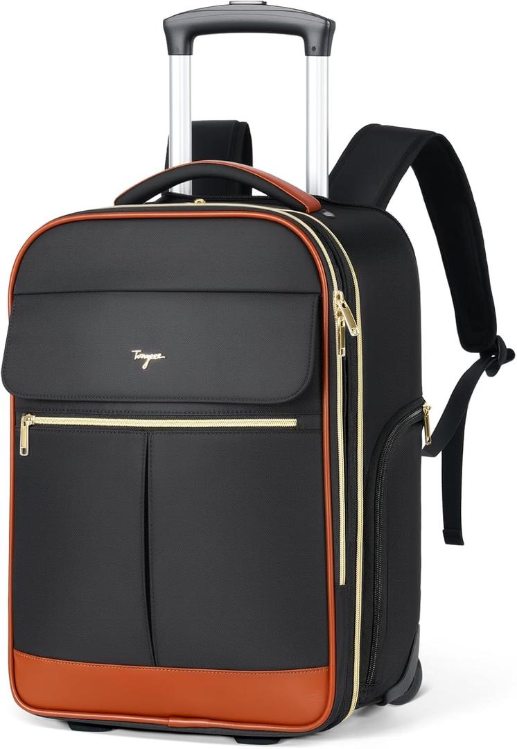 Rolling Backpack for Women, Large Travel Backpack with Wheels Carry on Flight Approved, 15.6 Inch Laptop Wheeled Roller Bag Suitcase for Work Bussiness Weekender (Black,M Underseat Size)
