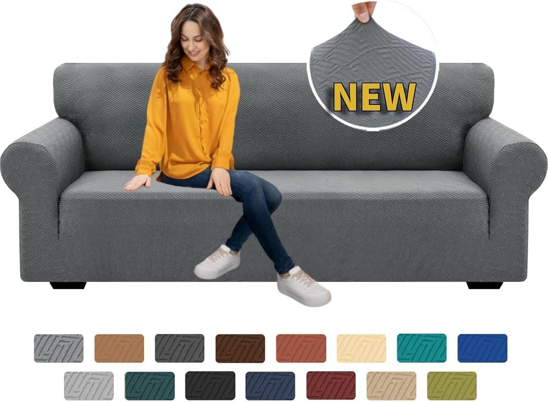 2026 New 1 Piece Couch Covers for 3 Cushion Couch (79"-91") Stretch Sofa Cover Slipcover Pet Friendly Soft Washable Furniture Protector with Elastic Bottom for Kids, Dog (Sofa, Light Gray)