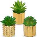 Briful Succulents Plants Artificial in Gold Ceramic Pots (Set of 3), Small Fake Plants for Home Office Desk Decor  Modern Mini Potted Succulents for Bathroom, Bedroom, Living Room Table, Shelf