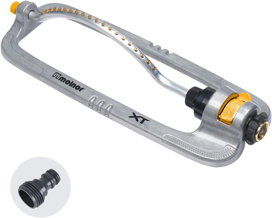 Melnor 65118-AMZ XT Metal Turbo Oscillating Sprinkler with QuickConnect Product Adapter Amazon Bundle, 4000 sq. ft. Coverage