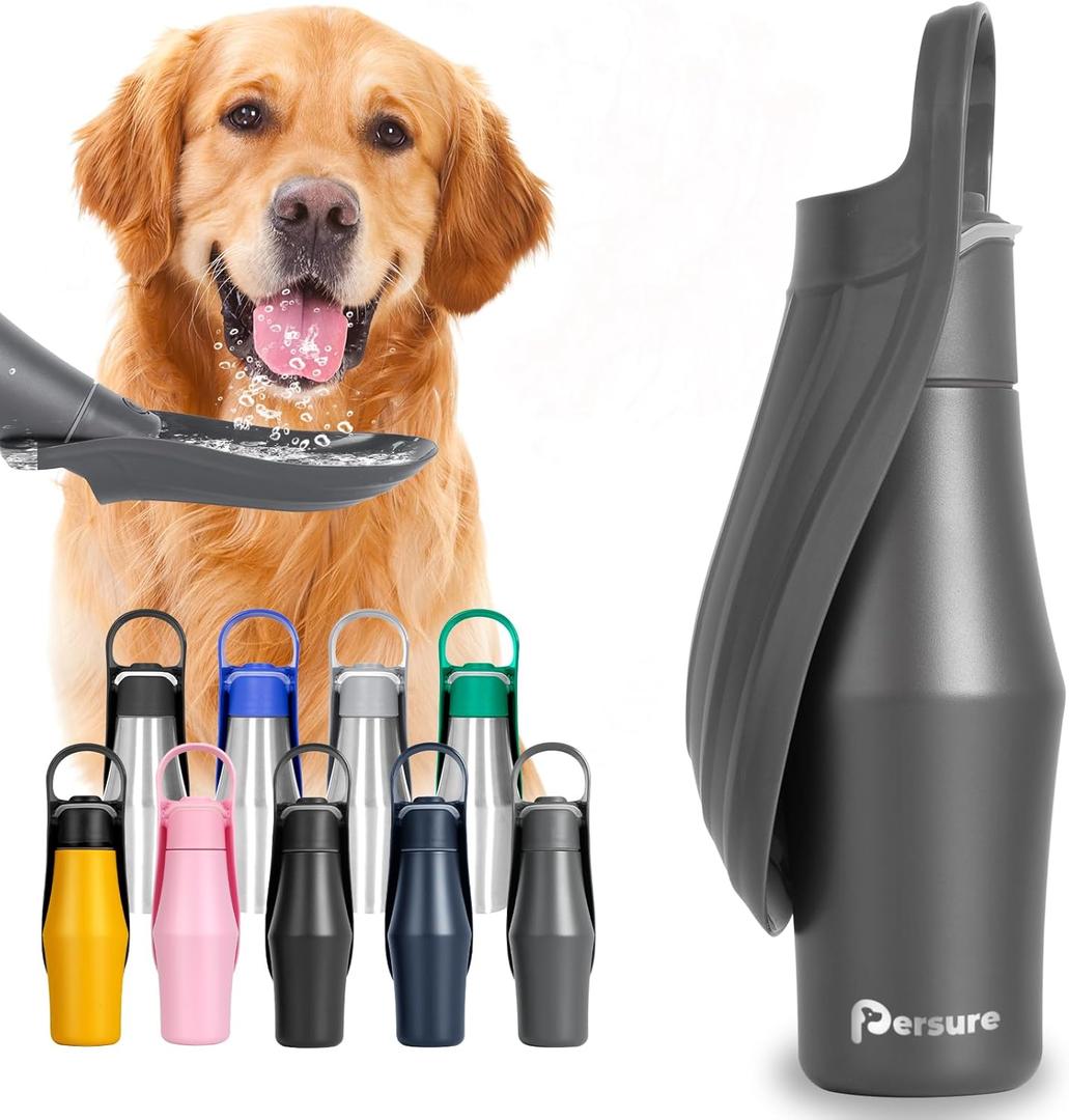 27 OZ Dog Water Bottle Portable Stainless Steel Convenient Pet Water Dispenser, Leak Proof Puppy Travel Water Bowl for Dog Outdoor Walking, Hiking, Perfect Size for All Dog Breeds, Whole Grey (1-Pack)