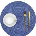 SHACOS Round Braided Placemats Set of 8 Round Table Mats for Dining Tables Washable Fabric Kitchen Table Place Mats (Blue White, 8)