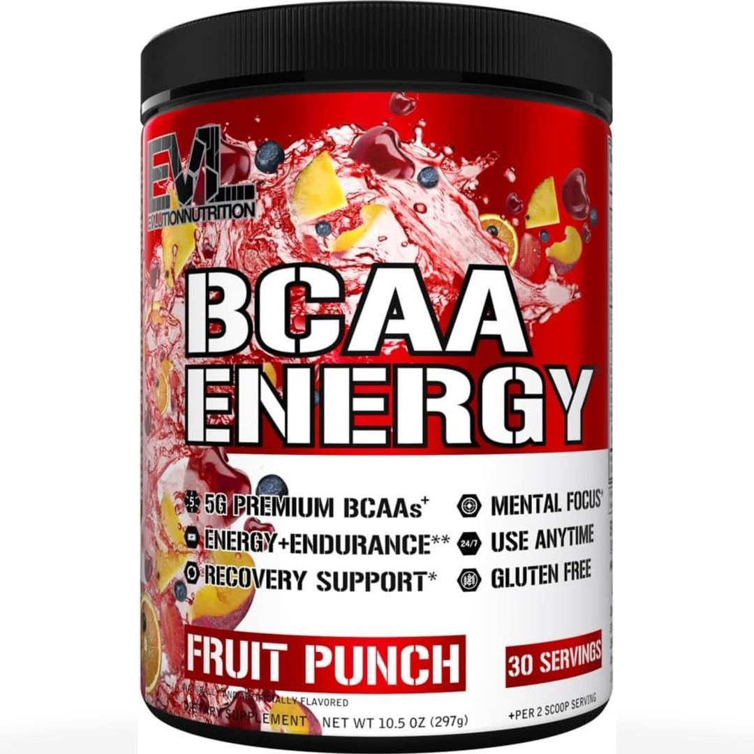 EVL BCAA Energy Amino Acids Powder with Natural Caffeine - Fruit Punch. EXP:03/2028