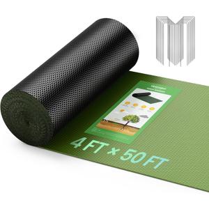 Grenebo Weed Barrier Fabric, 4FT x 50FT, Non-Woven Landscape Fabric, Easy to Cut & Fray-Resistant, Breathable & Permeable, Landscaping Fabric with 15 Stakes, for Gardens, Flower Beds, Vegetable Plots