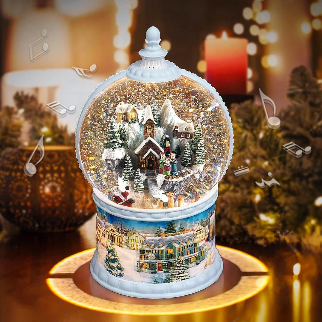 Large Christmas Snow Globes,Santa, Rotating Train, Family Scene, 10.2-inch Music Box Featuring 8 melodies and 6-Hour Timer, USB&Battery-Powered, Gift for Men and Children Indoor Christmas Decoration