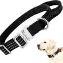 Tactical Dog Collar with Handle, Heavy Duty Nylon Collar With Quick-Release Metal Buckle, Reflective Design, Padded Comfortable Fit, Adjustable 17in-22in for  Large Dogs(L, 1in, Black)