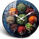 10 Inch Spice Kitchen Wall Clock - Decorative Herb & Spice Design Analog Wall Clocks, Rustic Farmhouse Silent Wall Clock Non Ticking Battery Operated for Bathroom Living Room Wall Dcor