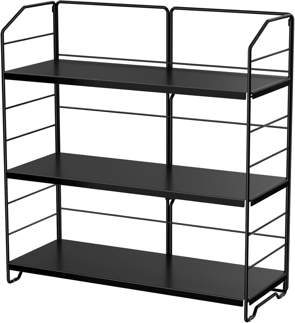 Bathroom Countertop Organizer, 3-Tier Bathroom Counter Organizer, 8-Levels Height Adjustable, Bathroom Organizer for Kitchen, Pantry, Livingroom, Offices Storage, Metal Black