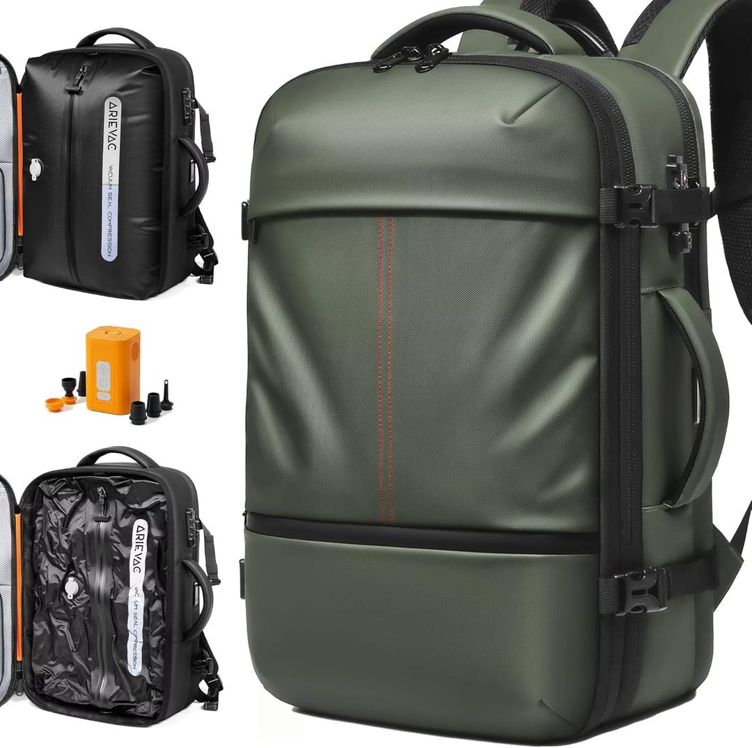 IKYWT Vacuum Seal Backpack Travel with Ultra-Power Pump, 80L Expandable Travel Backpack with Vacuum System w/TSA Lock (Green)