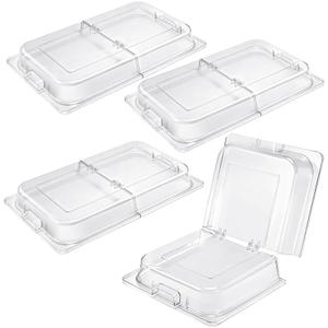 Blulu 4 Pack Polycarbonate Hinged Dome Cover with Handle 21" x 13" x 3" Rectangular Dome Cover Double Sided Handle Table Pot Lid for Buffet Tray Kitchen Hotel Steamer Hotpot Frying Pan Baking Tray