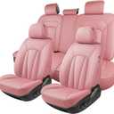 CarLuxor Pink Car Seat Covers,5 Seats Universal Seat Covers for Cars,Luxury Leather Comfortable Automotive Car Seat Protector Universal Fit for Most Cars SUV Sedans (Full Set)