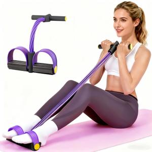 Pedal Resistance Bands with Handles, Upgrade 6-Tubes Manual Tension Training Pedal, Natural Rubber Foot Pedal Resistance Bands, Multifunction Fitness Bands for Abdomen, Waist, Arm, Leg, Purple