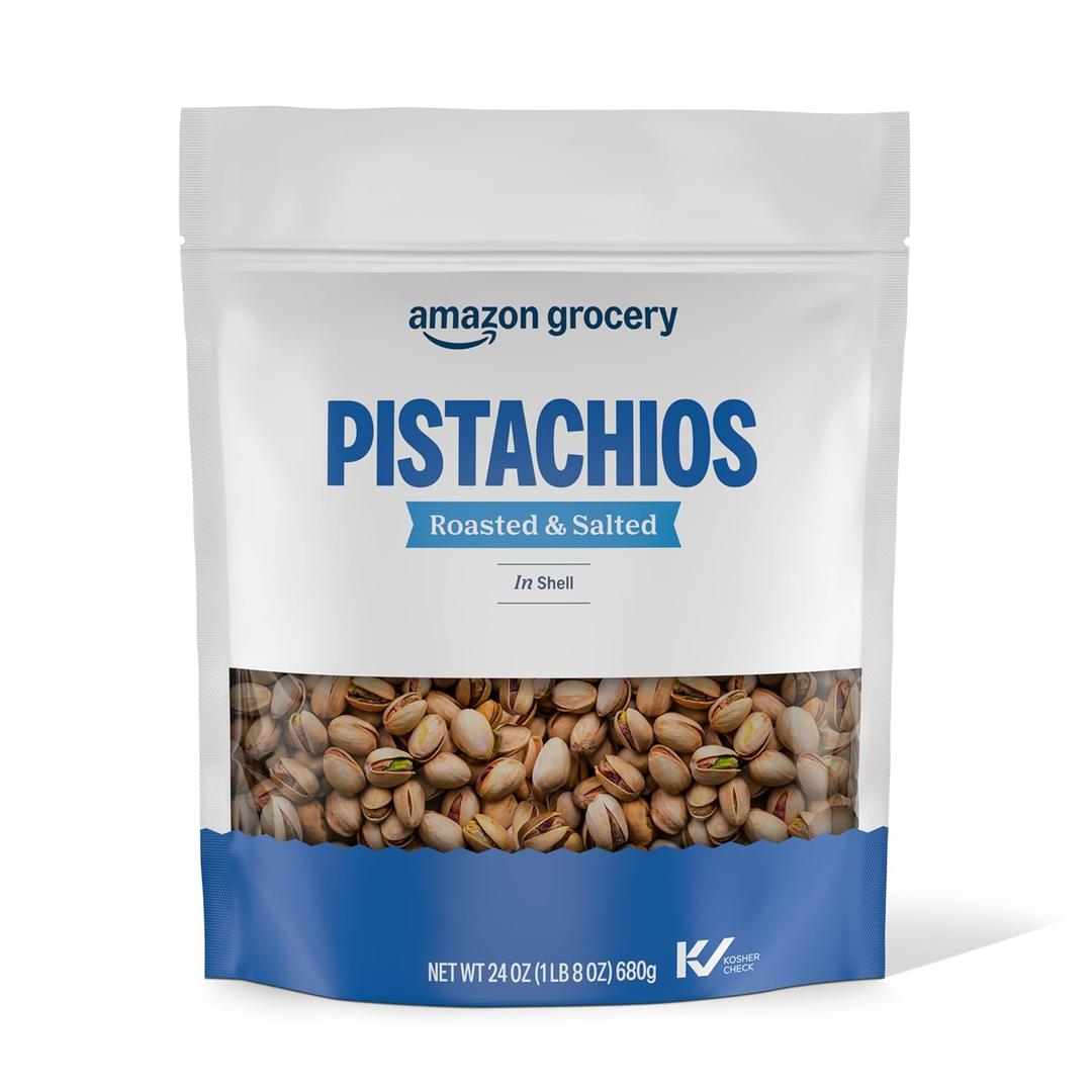 2 x Amazon Grocery, Pistachios, Roasted & Salted, In Shell, 24 Oz (EXP 07/17/27)