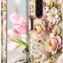 TEECOVER Heavy Duty Case for Samsung Galaxy A17, Rose Gold Flowers | Shockproof Full-Body Drop Protection Hard Plastic Bumper + Soft Silicone Rubber Protective Case for Women Girls.