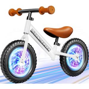 Colorful Lighting Toddler Balance Bike 2 3 Year Old,Balance Bike for Age 24 Months to 5 Years Old,12Inch Lightweight Steady Balancing Bike with Adjustable Handlebar&Seat,Birthday Gift for 2 3 4 5 Kids (White)