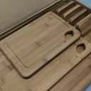 Astercook Deep-Carbonized Bamboo Cutting Boards for Kitchen with Wood Storage Stand, Reversible Charcuterie & Chopping Boards with Juice Grooves and Easy-Grip Handles, Mothers Day Gifts