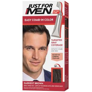 Just For Men Easy Comb-In Color (Formerly Autostop), Gray Hair Coloring for Men with Comb Applicator Included, Easy No Mix Application - Darkest Brown, A-50
