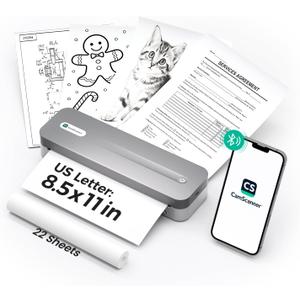 P1 Pro Portable Inkless Printer, 300 DPI Wireless Thermal Printing for iPhone Android Laptop PC, Print US Letter Documents Receipts Anywhere, for Travel Remote Work Home Office School, Grey