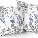 Leaf Branch Throw Pillow Covers - Vintage Blue and Grey Floral Leaves Pillow Cases 18x18 Inch Modern Decorative Pillowcases Farmhouse Flower Ink Painting Cushion Covers Set of 2