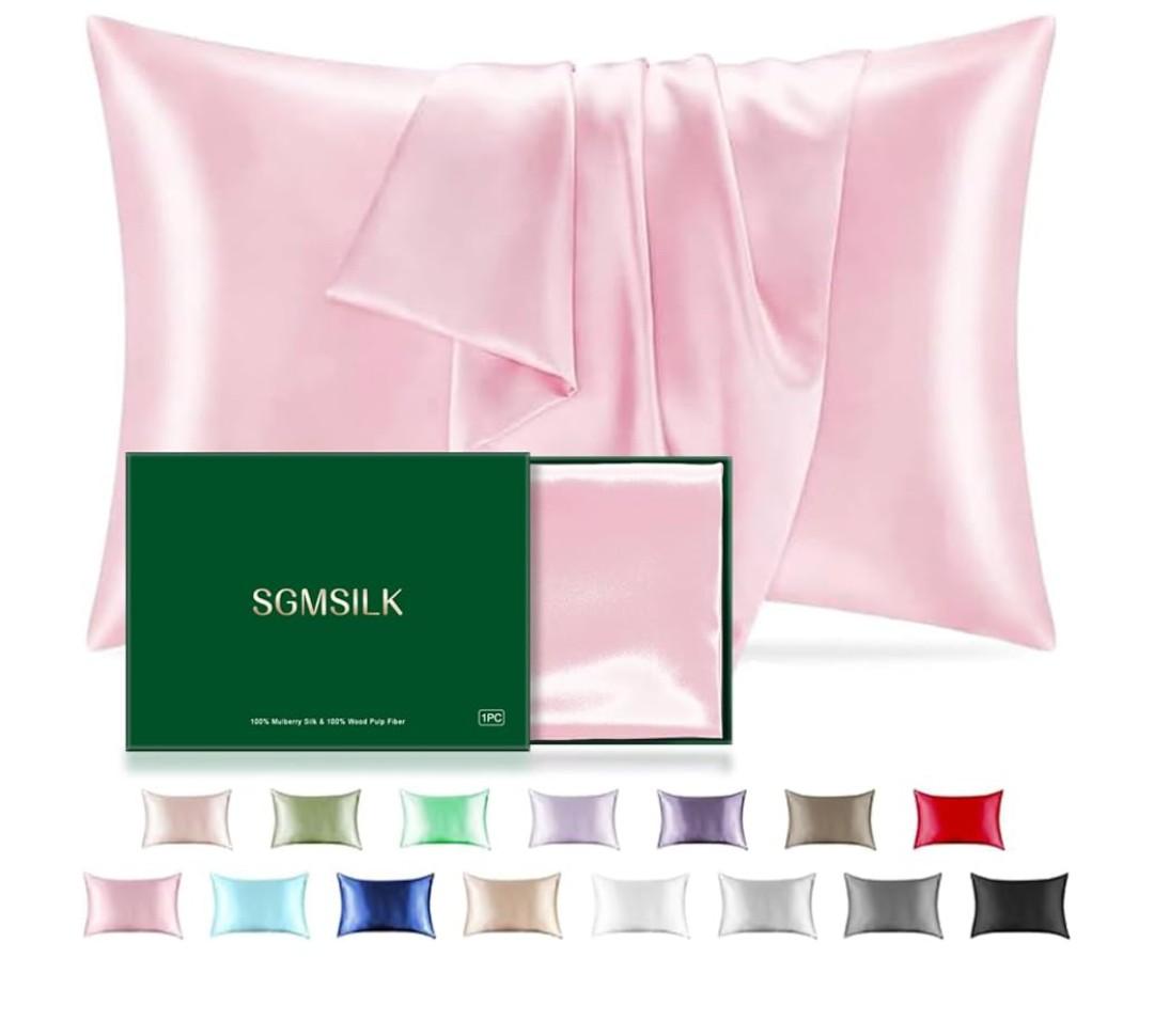 Mulberry Silk Pillowcase for Hair and Skin, SGMSILK 22 Momme Natural Silk Pillow Cases with Zipper, 6A Soft and Smooth Single Sided Pure Silk Pillow Cover (Soft Pink, Queen 20"x30")