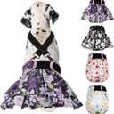 Washable Female Dog Diapers (4 Pack+1 Suspenders), Reusable Female Girl Doggy Doggie Puppy Wraps Panties Belly Band for Pet Heat Period Pooping Peeing Potty Training Incontinence Marking Flower, Large