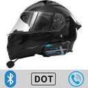 Bluetooth Modular Motorcycle Helmets with Tail Lights, DOT Certified Flip-Up Dual Visor Full Face Helmets for Men & Women Moto ATV UTV Snowmobile ADV Four Wheeler Street Bike (Glossy Black, L)