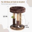 22 Inch Heavy-Duty Cat Scratching Post with Cozy Plush Bed, 3 Sisal Scratching Posts, Interactive Cat Scratcher with Grooming Brush, Hanging Pom-Pom, Track Balls & Mouse Toy for Indoor Cats