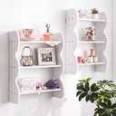 Cinnvoice 2 Pcs Solid Wood Wall Shelf 3-Tier, White, 17.3 x 18.9 inches