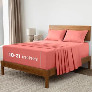 Mellanni Extra Deep King Sheets - 4 PC Iconic Collection Bedding | Hotel Luxury, Ultra Soft, Cooling Bed Sheets - Wrinkle, Fade, Stain Resistant (King, Coral)