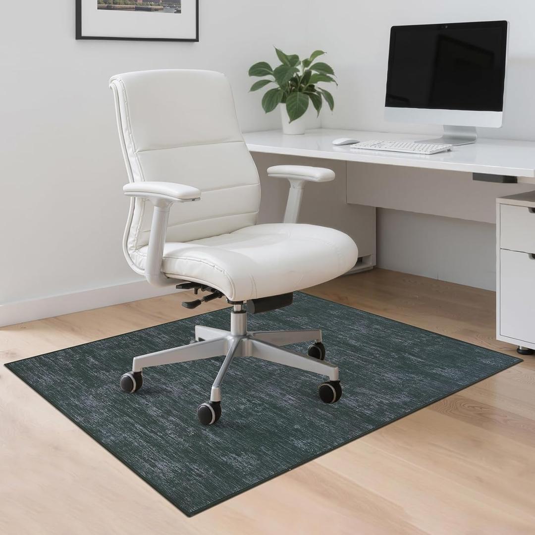 RUGSREAL Office Chair Mat for Hardwood Floor & Tile, 48x60 Modern Abstract Under Desk Rug Pad Easy-Glide Noise-Reduced Chair Mat for Rolling Chairs, Machine Washable Chair Mats for Office, Black